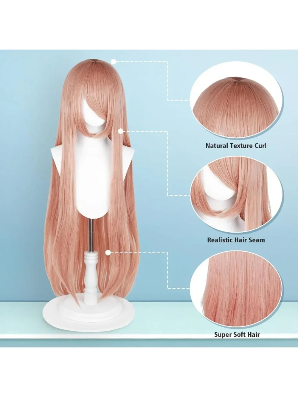 Women's Rose Gold 100 Cm Heat Resistant Universal Straight Costume Long Wigs